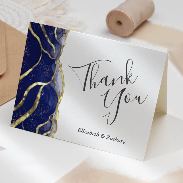 Blue Ink Gold Wedding Thank You Card (Creator Uploaded)