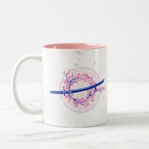 Blue Ink Katana & Cherry Blossom Personalized Mug