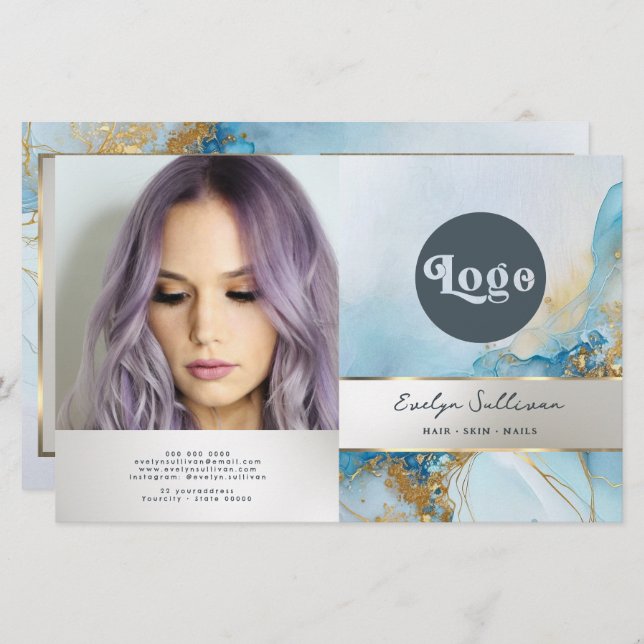 blue ink marble bifold brochure (Front/Back)