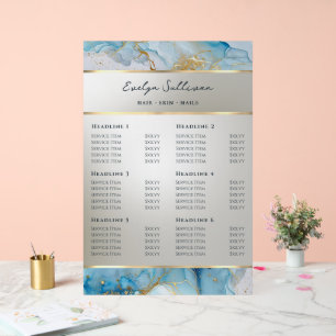 Blue Ink Marble Price List Acrylic Sign