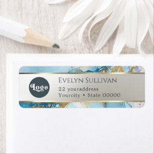 blue ink marble return address label
