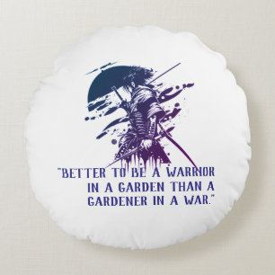 Blue Ink Samurai Warrior Custom Quote Round Pillow