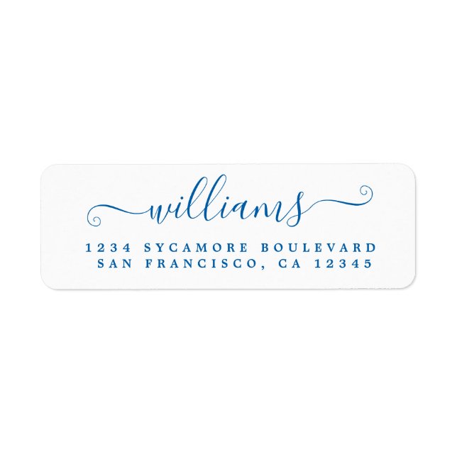 Blue Ink Script Last Name Return Address  Label (Front)