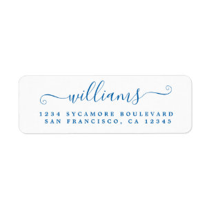 Blue Ink Script Last Name Return Address Return Address Label