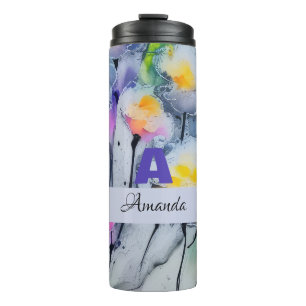 Blue Ink Spash Abstract Flower Personalized Art Thermal Tumbler