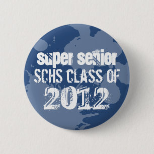 Blue ink splatter school senior class of grunge 6 cm round badge