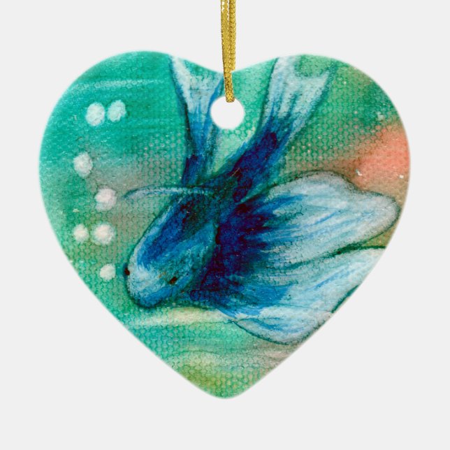 Blue Inky Betta Fish Ceramic Ornament (Front)