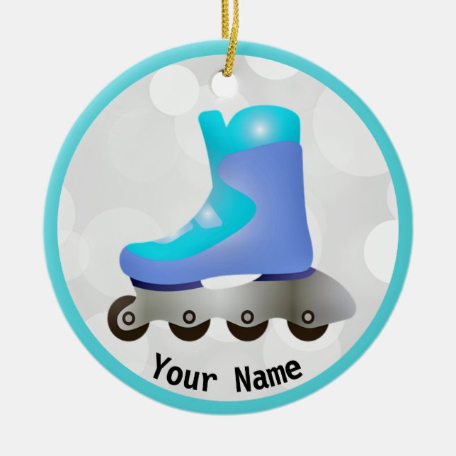 Blue Inline Skate Design Ceramic Ornament (Front)