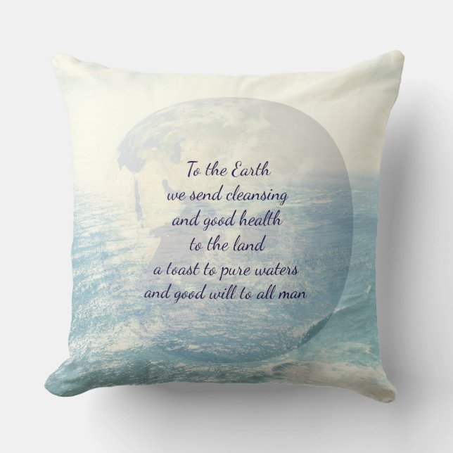 Blue Inspirational Earth blessing Cushion (Front)