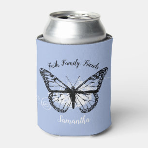 Blue Inspirational Monarch Butterfly Monogram Can Cooler