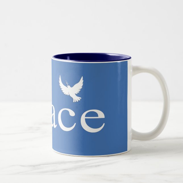 Blue Inspirational Peace Quote Two-Tone Coffee Mug (Right)