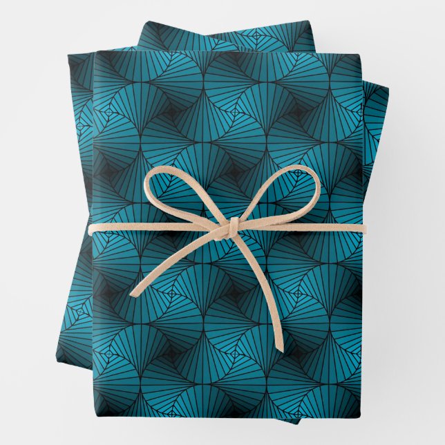 Blue interlacing pattern  wrapping paper sheet (In situ)