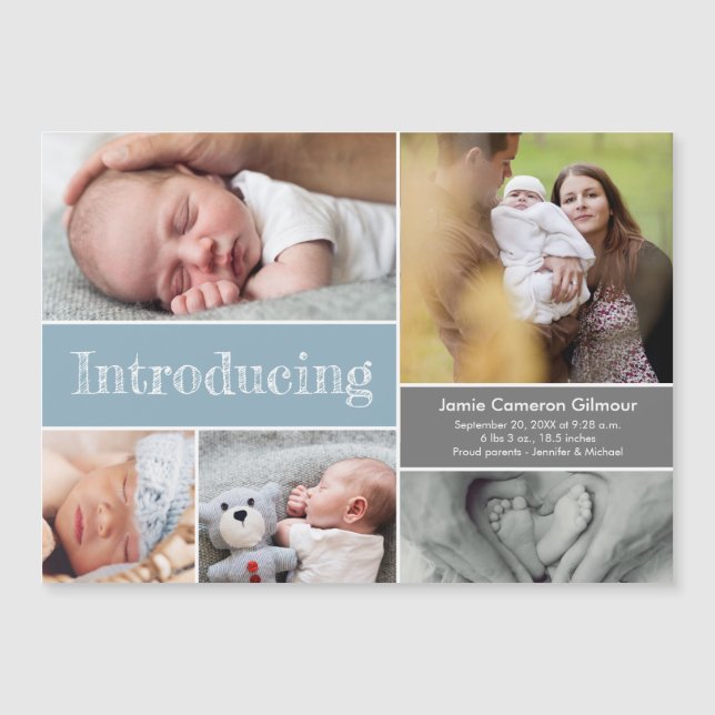 Blue Introducing baby boy Photo collage (Front)