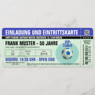 Blue invitation and ticket (football ticket)