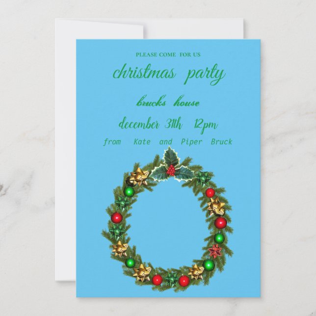 Blue invitation Christmas wreath (Front)