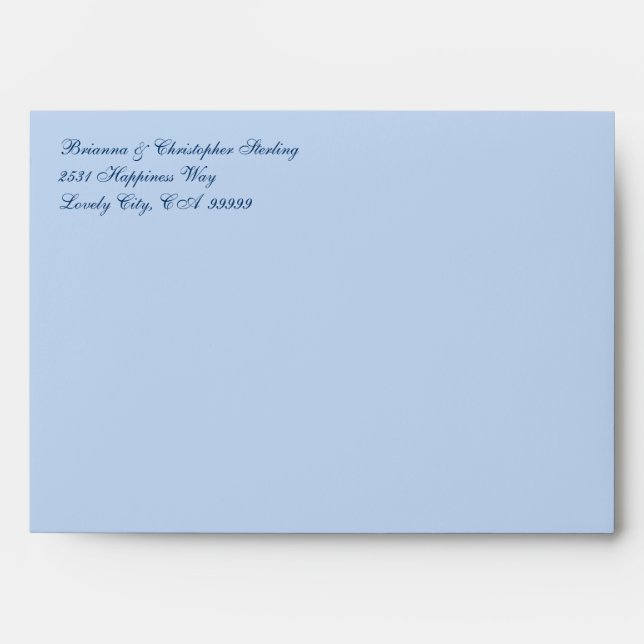 Blue Invitation Envelopes Baby Blue & Navy Damask (Front)