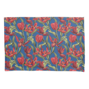 Blue Iolite background with Red Tulips Pillowcase