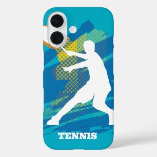 Blue Iphone 16 case with tennis player silhouette