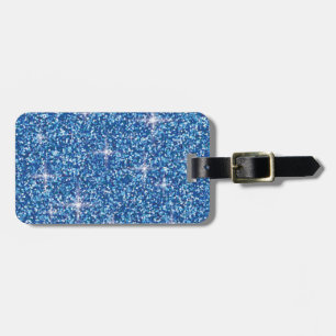 Blue iridescent glitter luggage tag