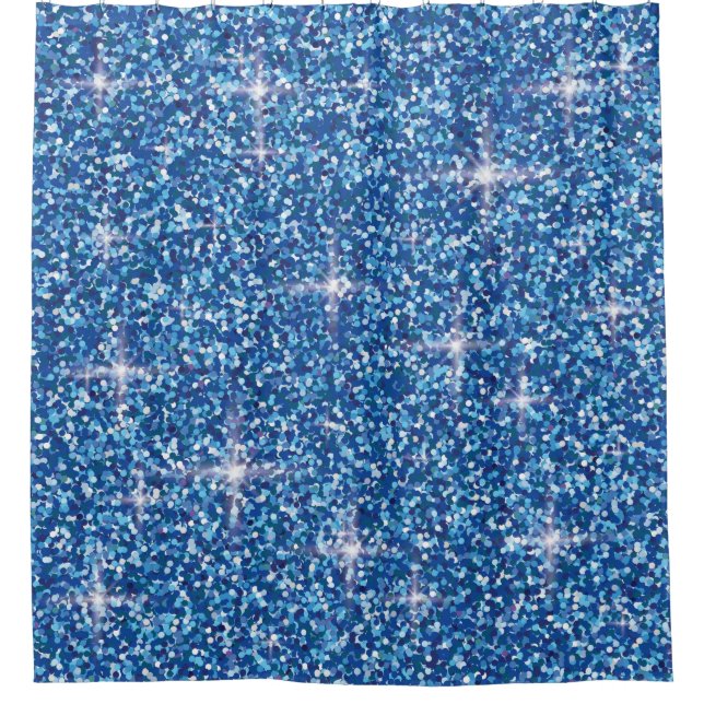 Blue iridescent glitter shower curtain (Front)