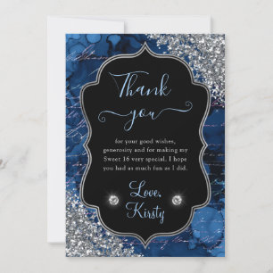 Blue Iridescent Mermaid Letters Sweet Sixteen Thank You Card