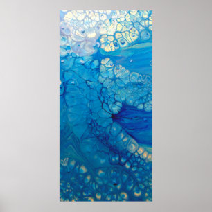 Blue Iridescent Modern Abstract Fluid Art Poster