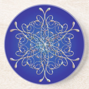 Blue Iridescent Snowflake Coasters