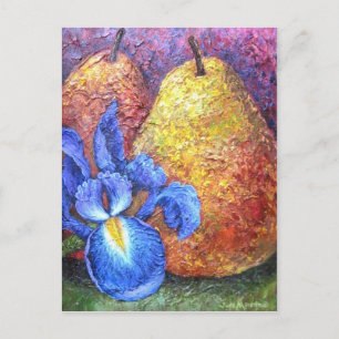 Blue Iris And Fruit Pear Painting Art - Multi Postcard