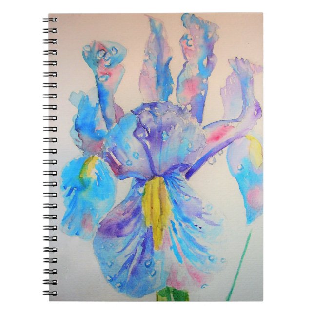 Blue Iris Art floral Watercolor Design Notebook (Front)