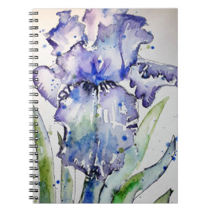 Blue Iris Art floral Watercolor Flower Art Notebook