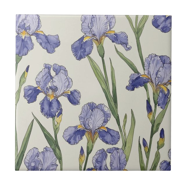 Blue Iris Blossoms Ceramic Tile (Front)