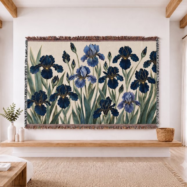 Blue Iris Botanical  Tapestry Woven Throw Blanket  (Creator Uploaded)