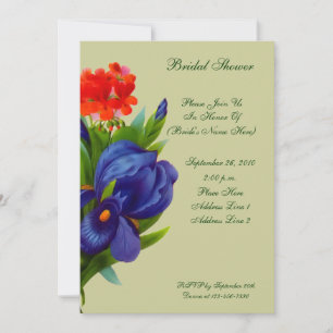 Blue Iris Bouquet Floral Bridal Shower  Invitation