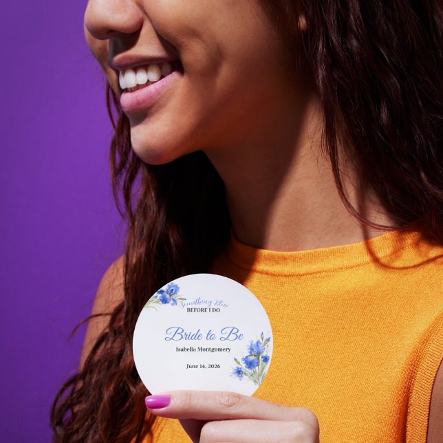 Blue Iris Bride to Be Something Blue Bridal Shower Classic Round Sticker (Blue Iris Bride to Be Something Blue Bridal Shower Round Sticker )