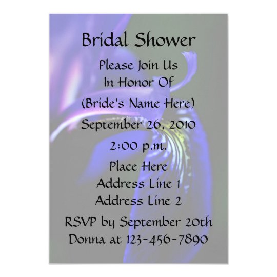 Blue Iris Floral Bridal Wedding Shower Invitation