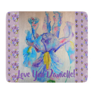 Blue Iris floral flowers Art Glass Chopping Board