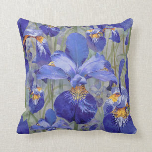 Blue Iris Floral Pattern Cushion