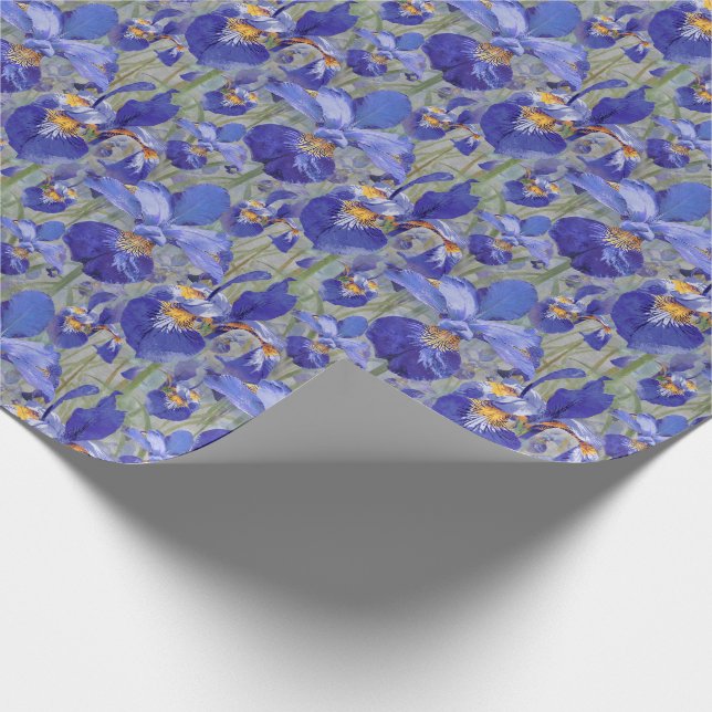 Blue Iris Floral Pattern Wrapping Paper (Corner)