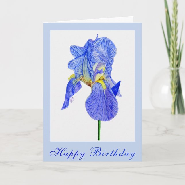 Blue Iris Flower Birthday Card (Front)