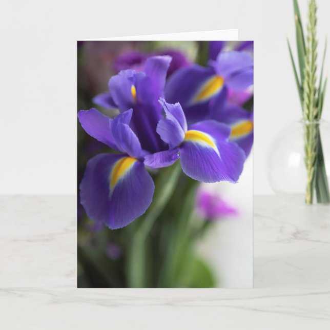 Blue Iris Flower Bouquet Card (Front)