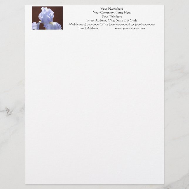 Blue Iris Flower custom Letterhead Irises (Front)