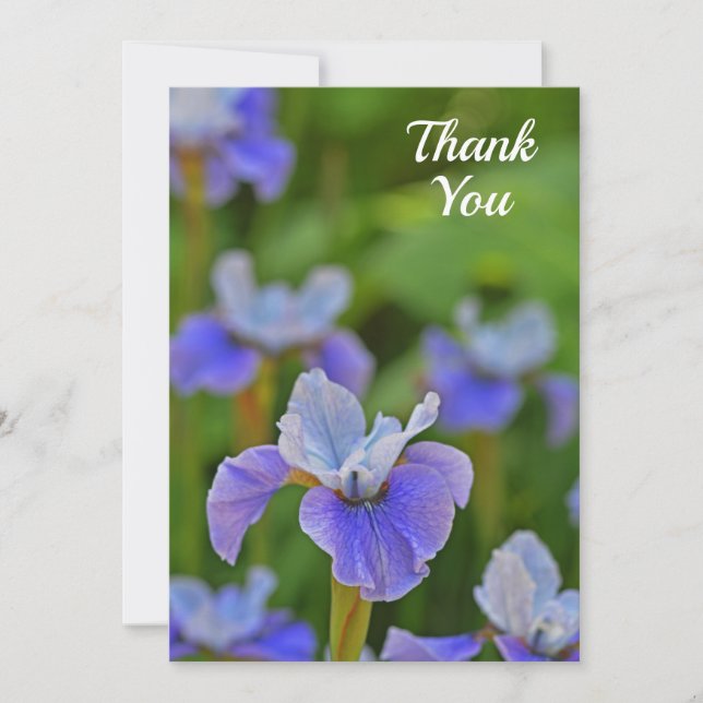 Blue Iris Flower Elegant Flat Thank You Card (Front)