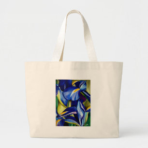 Blue Iris flower original watercolor art painting Large Tote Bag