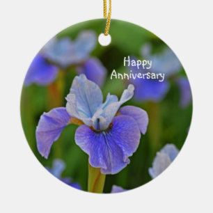 Blue Iris Flower Portrait Personalized Anniversary Ceramic Ornament
