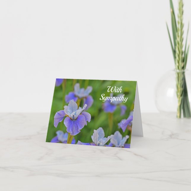 Blue Iris Flower With Sympathy Condolence Card (Front)