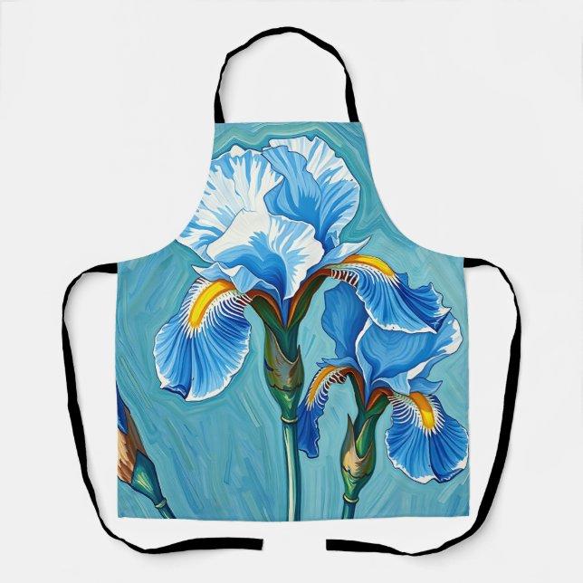 Blue Iris Flowers Artistic Pattern Apron (Front)