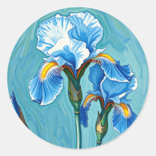 Blue Iris Flowers Artistic Pattern Classic Round Sticker