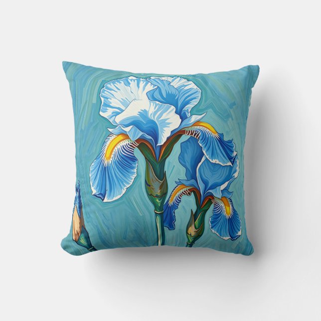 Blue Iris Flowers Artistic Pattern Cushion (Front)
