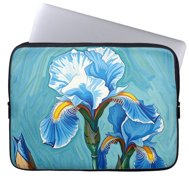 Blue Iris Flowers Artistic Pattern Laptop Sleeve (Front)