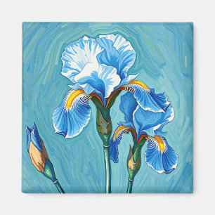 Blue Iris Flowers Artistic Pattern Magnet